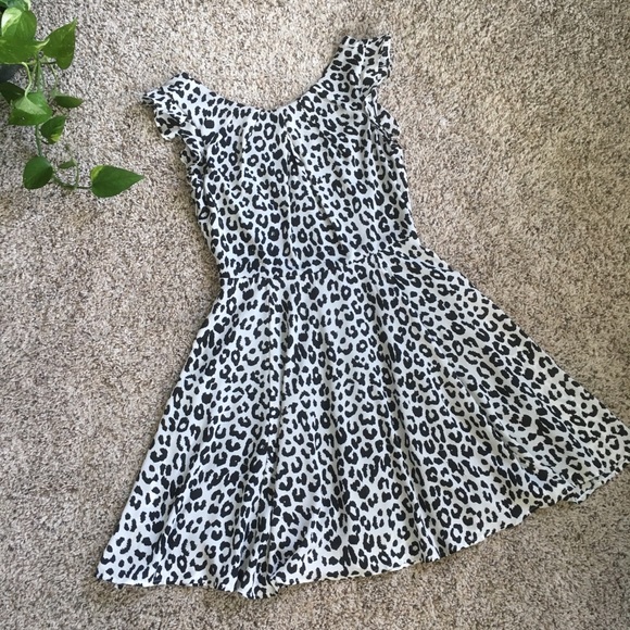 Express Leopard Print Skater Dress w Lace Back - Picture 1 of 5